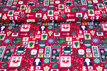 Baumwollwebware Weihnachten, Patchwork, rot, 0,5 m